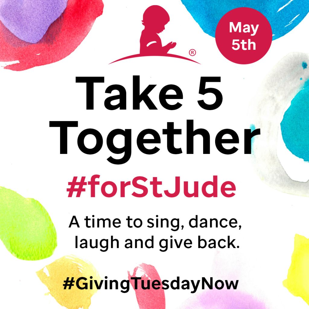 On May 5, St. Jude is inviting people to Take 5 Together #forStJude – to since, dance, laugh and give back. Catch the livestream on @stjude.