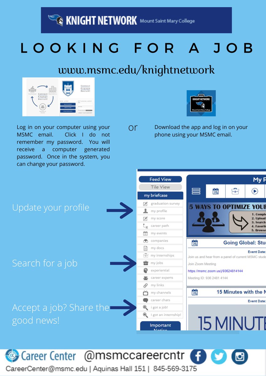 Activate your Knight Network account and search for a job or internship today!! #msmcny #msmccareercntr #HireAKnight