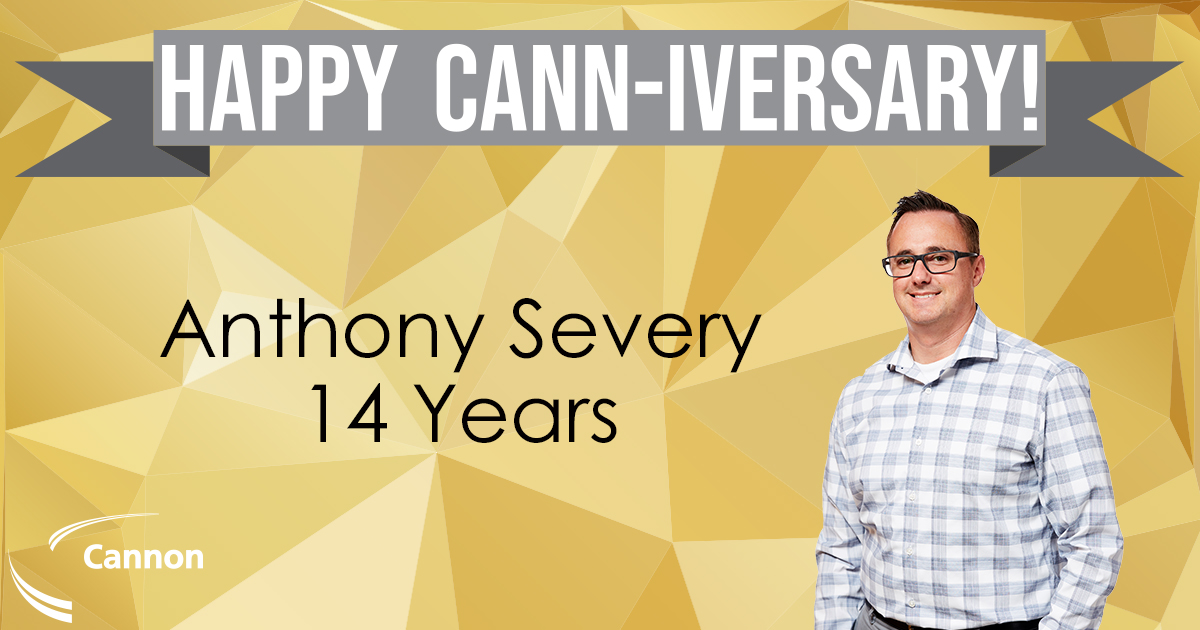 CannonCorp's tweet photo. Congrats, Anthony Severy, on your Cann-iversary. We are so lucky to have you as a valuable team member. #Canniversary #Celebration #WorkAnniversary #teamwork https://t.co/kCxlqYkq4J