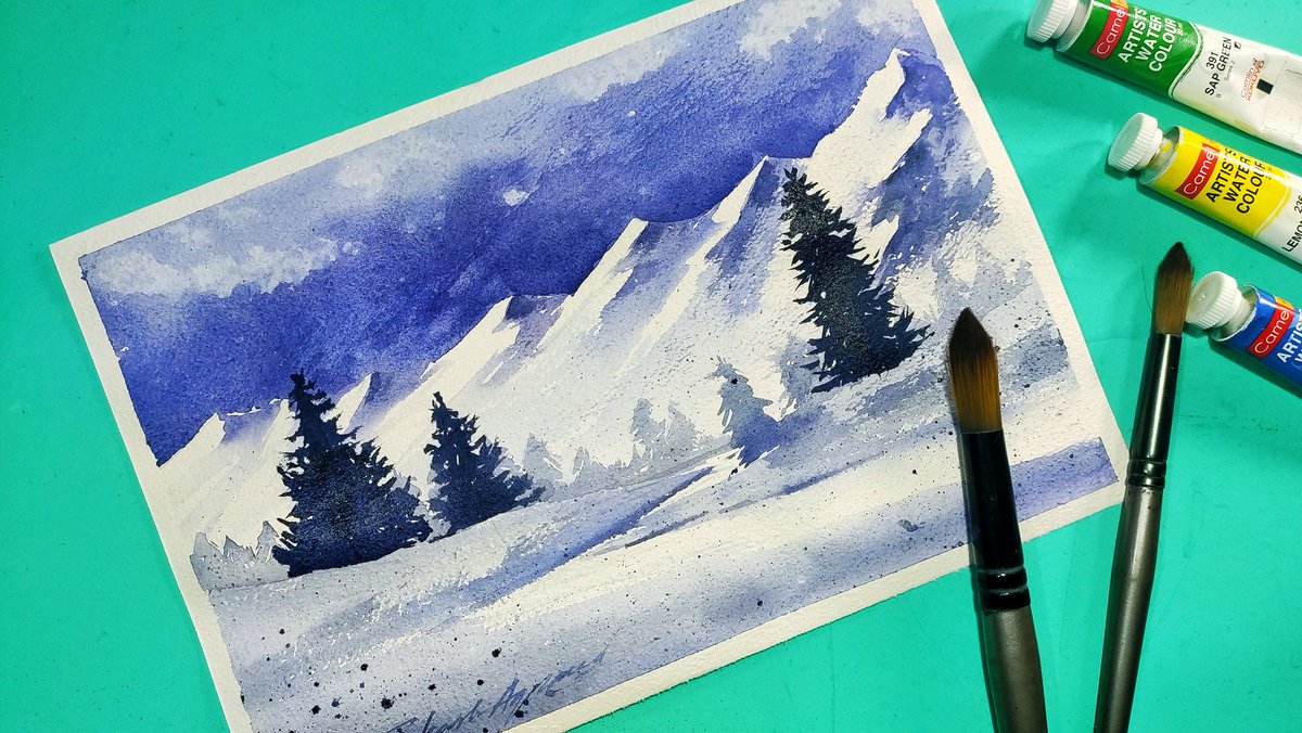 Watercolor painting on Paper 
#watercolorpainting #landscape #snowpainting 
Video link -youtu.be/Vs6o-rHc53g