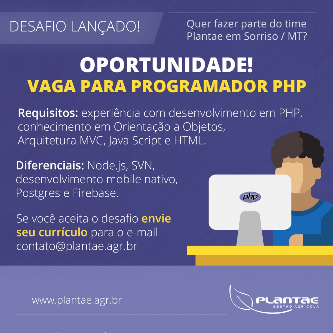 PlantaeGestao's tweet image. Formação: não importa
Sexo: não importa
Humor: importa, muito mesmo!
Mindset e Comportamento: Para o alto e avante!
Local: Sorriso/MT
Venha para o lado DEV da força!
Envie seu currículo completo para contato@plantae.agr.br
#ContrataSe #VagaDeEmprego #ProgramadorPHP