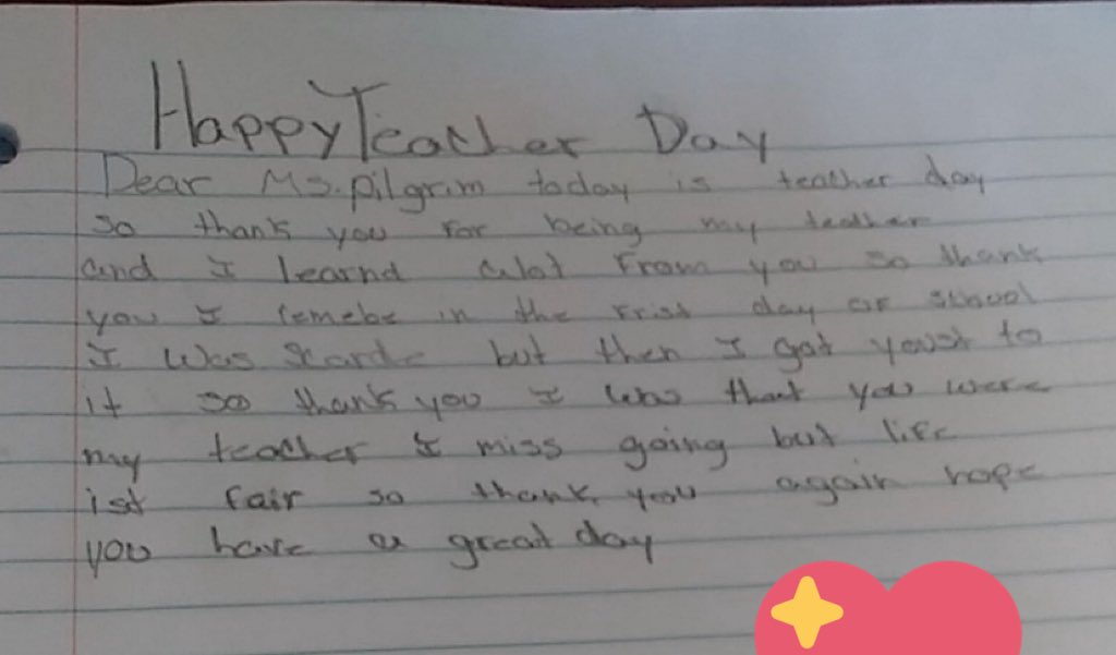pilgrim_fran's tweet photo. #LoveMyLisd #BilingualProud#PCEProud, three hand written teacher appreciation thank you notes from my students. Love my job! https://t.co/H7c8I7NOrQ