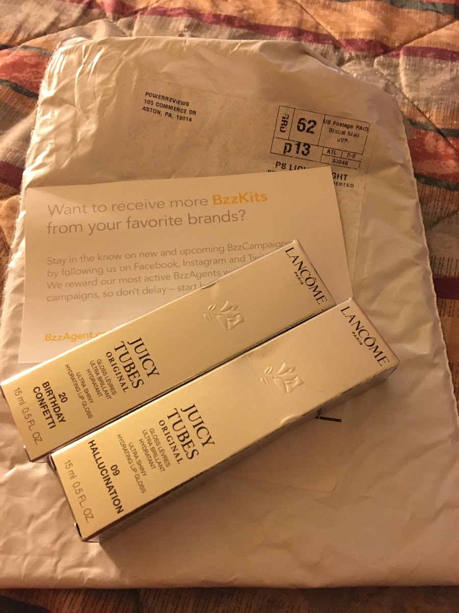 shaylove83's tweet photo. Thank You @BzzAgent for these @LancomeUSA #JuicyTubes Original Ultra Shiny Hydrating Lip Glosses in #20BirthdayConfetti &amp; #09Hallucination #bzzagent #gotitfree #lancome #bzzkit https://t.co/1CNEu6wHp9