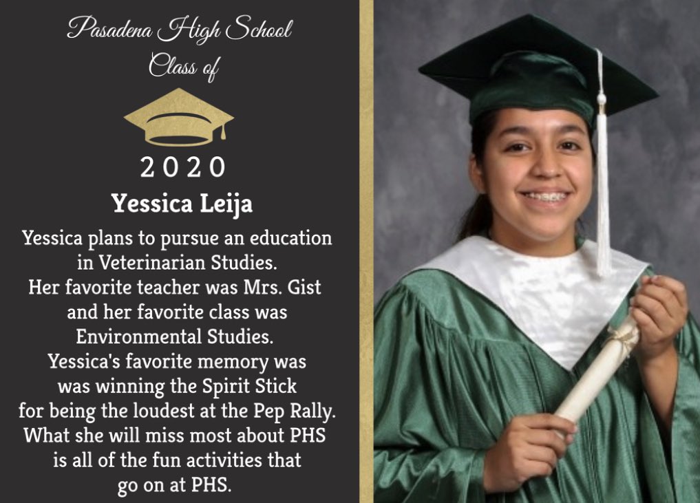 Senior Spotlight has started for Pasadena High School. If you are senior and would like to be featured, please check your student email for the link from Mrs. Constant. We are proud of you #ClassOf2020 🦅💚🎓 <a href="/PasadenaCO2020/">PhsC/O2020</a> <a href="/PHSCollegeRoom/">PHS College Room</a>