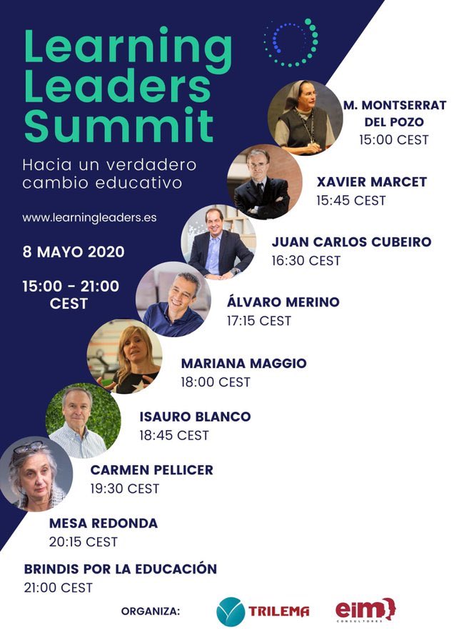 El próximo viernes por la tarde tendré el honor de conducir #LearningLeadersSummit. Diálogos y mesa redonda con 7 expertos internacionales 
Consigue aquí tu invitación mailchi.mp/286f295d9a28/l No te lo puedes perder!!! <a href="/trilemaedu/">Fundación Trilema</a> <a href="/EIMConsultores/">EIM Consultores</a>