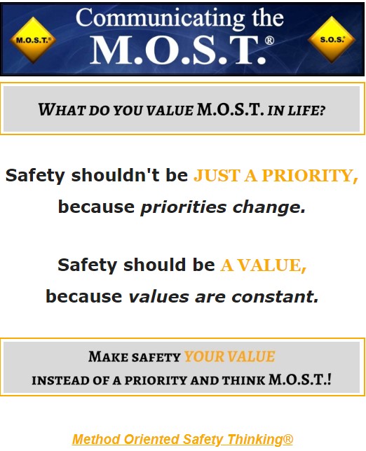 ja_safety's tweet photo. For today's M.O.S.T. Weekly Safety Topic - Make safety YOUR VALUE instead of a priority. Always remember 𝕄𝕖𝕥𝕙𝕠𝕕 𝕆𝕣𝕚𝕖𝕟𝕥𝕖𝕕 𝕊𝕒𝕗𝕖𝕥𝕪 𝕋𝕙𝕚𝕟𝕜𝕚𝕟𝕘®
.
.
.
.
.
.
.
#weeklysafetytopic #safetytopic #method #oriented #safety #thinking #value #values #priority #most https://t.co/XV54ER4Aml