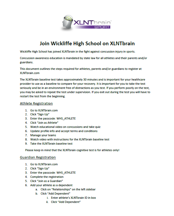 WickliffeAT's tweet photo. This is a great time to complete your XLNT Brain concussion testing for the upcoming fall season. This needs to be done every 2 years. If you are unsure if you need to take the test this year please ask! https://t.co/aO5vQz85nd
