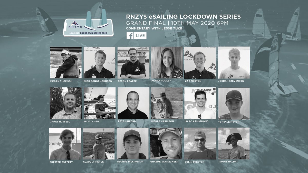 ANNOUNCEMENT 📢

After five weeks of hard fought racing, here are our 18 eSailors who will line-up for this Sunday's exciting RNZYS eSailing Lockdown Series GRAND FINAL 👏

Make sure you tune into the action this Sunday at 6pm LIVE on our #RNZYS Facebook Page ✅