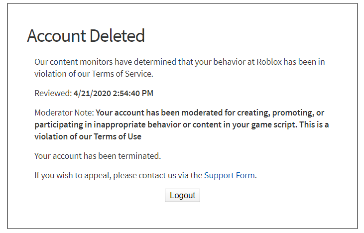 Roblox Account Deleted Photo