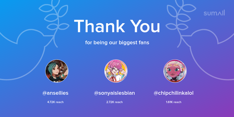 markgeev's tweet image. Our biggest fans this week: ansellies, sonyaislesbian, chipchilinkalol. Thank you! via sumall.com/thankyou?utm_s…