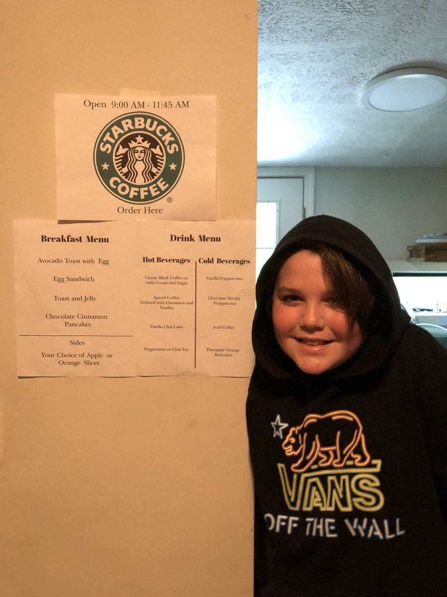 Creativity4You's tweet photo. Made me cry, our 11 year old stayed up late &amp; woke up super early to surprise his dad &amp; I to by recreating a @Starbucks in our kitchen since we’ve been missing it durning #quarantine 💕 #SGN @johnkrasinski @somegoodnews https://t.co/uCOZz0s0g8