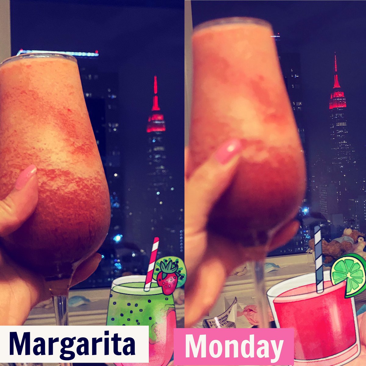 selfcarehaven's tweet photo. Celebrating the near end of my spring semester at Harvard with at-home Margarita Monday! Yep, margaritas can be delivered now! ♥️😄 #nyc #newyork #manhattan #harvard #harvardstudent #celebrate #margarita #happymonday #margaritamonday #empirestatebuilding @EmpireStateBldg https://t.co/bKPbeMUmd0
