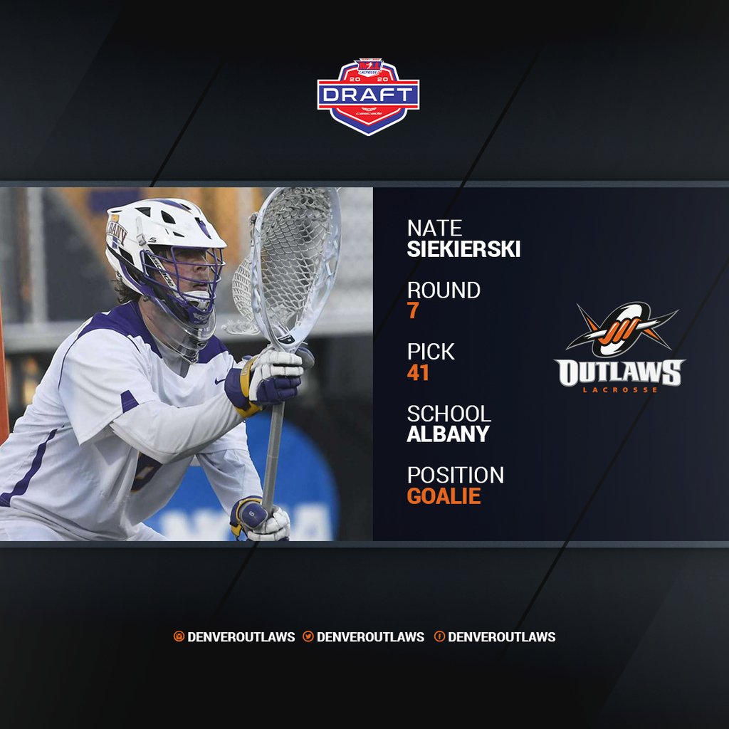 MLL_Lacrosse's tweet photo. With the 41st pick in the 2020 #MLLDraft, the @DenverOutlaws select Nate Siekerski of @UAlbanyMLax https://t.co/RrfKzA4S8e