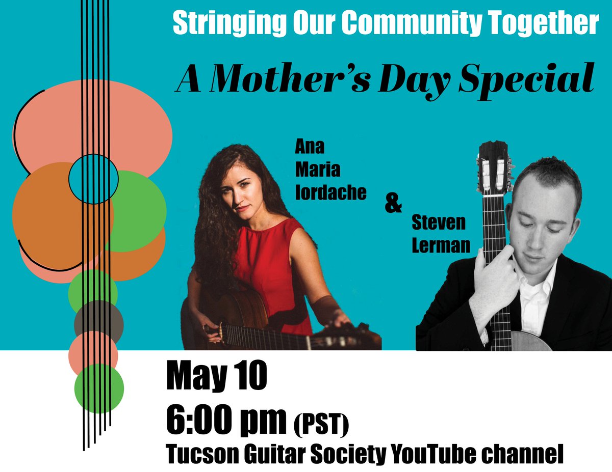 Our virtual concert series will celebrate Mother's Day this Sunday. Join us at 6 pm (PST) for a YouTube concert featuring <a href="/AnaMariaGuitar/">Ana Maria Iordache</a> and Steven Lerman. You will be able to find the concert in TGS's new YouTube channel, don't forget to subscribe!
youtube.com/channel/UCgNrA…