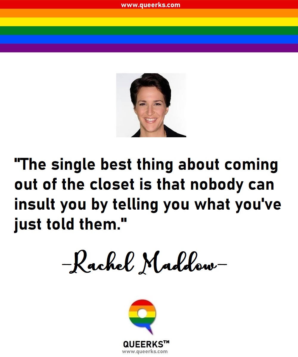 queerks_shop's tweet photo. 🏳️🌈 “The single best thing about coming out of the closet is that nobody can insult you by telling you what you’ve just told them.” – Rachel Maddow
#queerks #lgbt #lgbtqia #lgbtpride #gaypride #lgbtquotes #gayquotes #lgbtpridequotes #gaypridequotes https://t.co/lXncMdvJqS