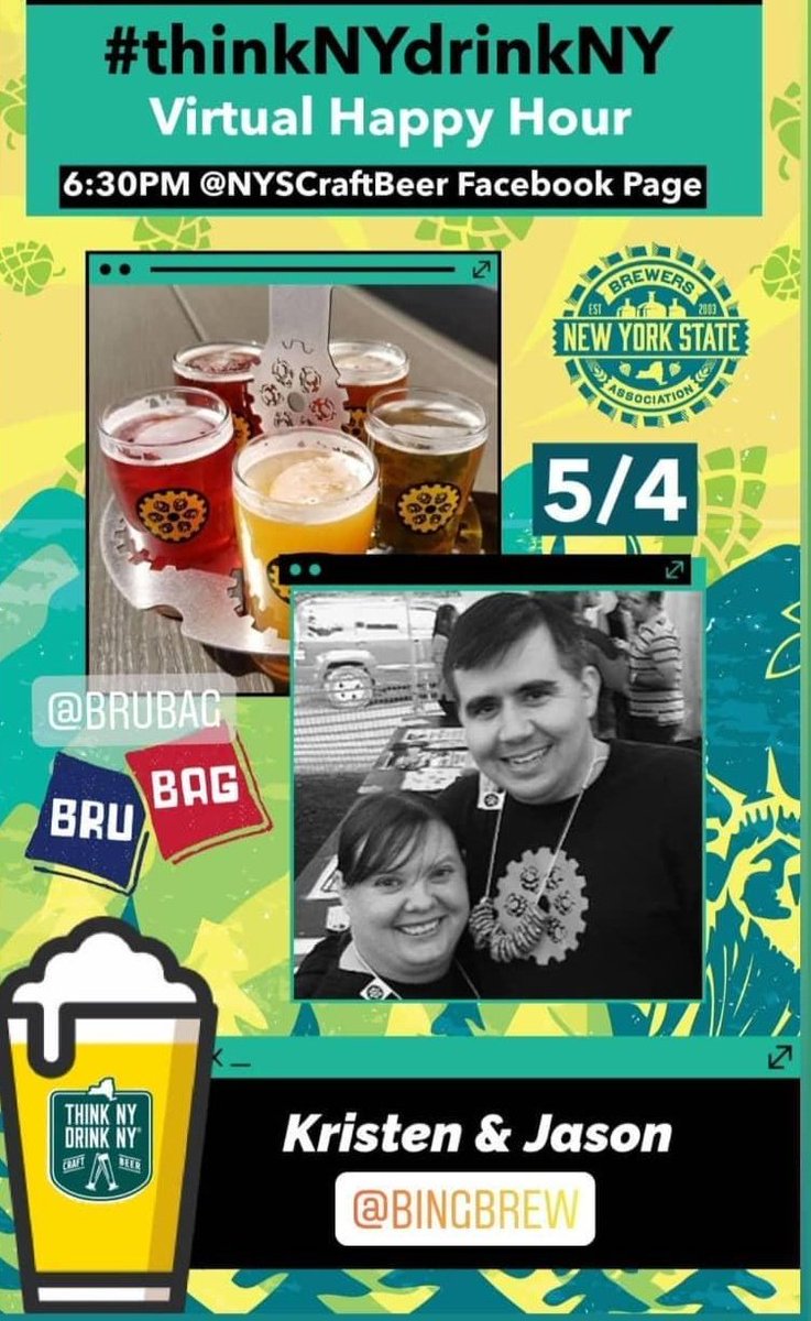 bingbrew's tweet photo. We're hosting a virtual happy hour at 6:30 today. Join us on Facebook live and we can all #DrinkAloneTogether ! 
😀🍺📱↔️💻🍺😀 @thinkNYdrinkNY #virtualhappyhour https://t.co/O1BNSqZOtj