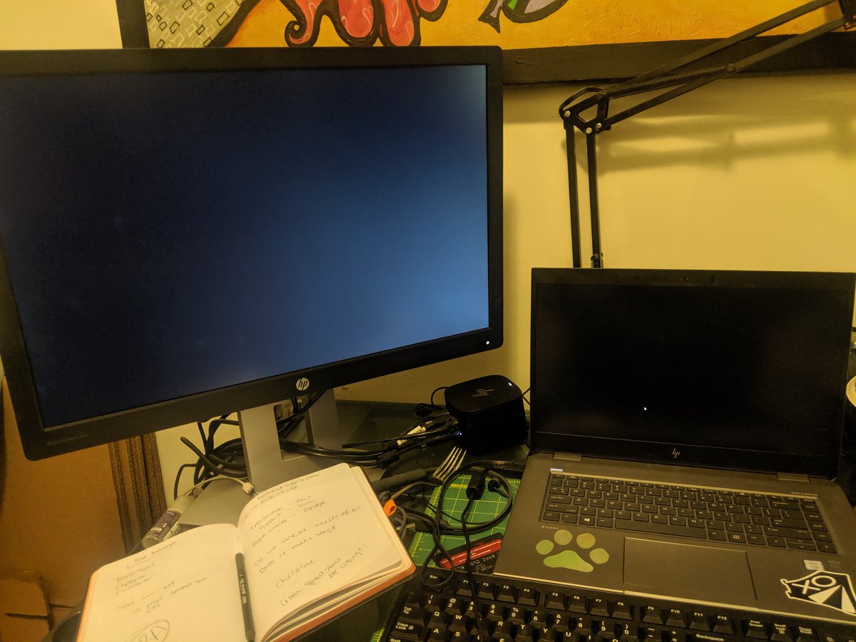 Katers_Potaters's tweet photo. I think this was a sign from the Dev Gods that's it's 5:30 and time to shut down. Both screens black mid query. DON'T GOTTA TELL ME TWICE. That code was not supposed to run today.... #signs #devops #devgods https://t.co/9lr4XAAMfa