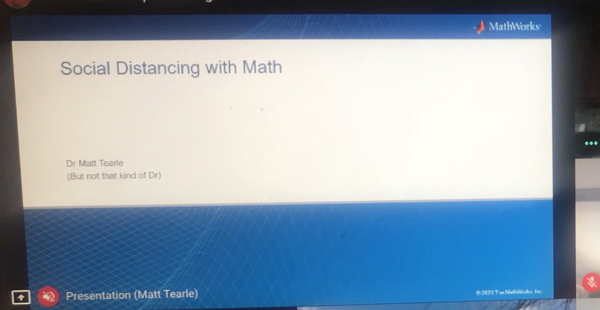 MsJayPillai's tweet photo. Thanks to Dr. Matt Tearle from @MathWorks for coming back this year to talk to my students today. It was a very informative Virtual Guest lecture on Math Modeling of Social Distancing. Amazing to see how Math enables us to make sense of everything around us. @natickps @Natick_HS https://t.co/v2QVnT52Iw