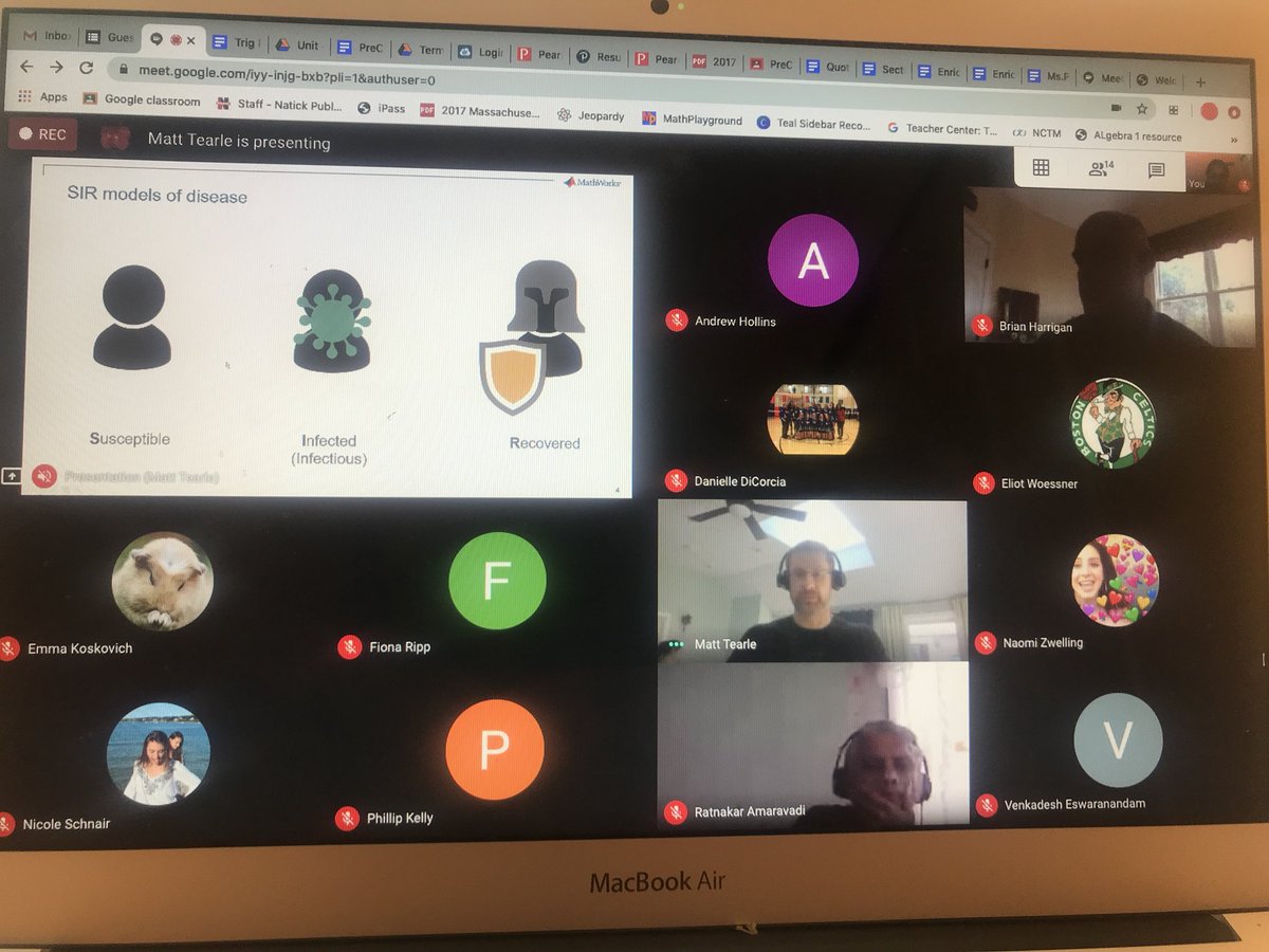 MsJayPillai's tweet photo. Thanks to Dr. Matt Tearle from @MathWorks for coming back this year to talk to my students today. It was a very informative Virtual Guest lecture on Math Modeling of Social Distancing. Amazing to see how Math enables us to make sense of everything around us. @natickps @Natick_HS https://t.co/v2QVnT52Iw