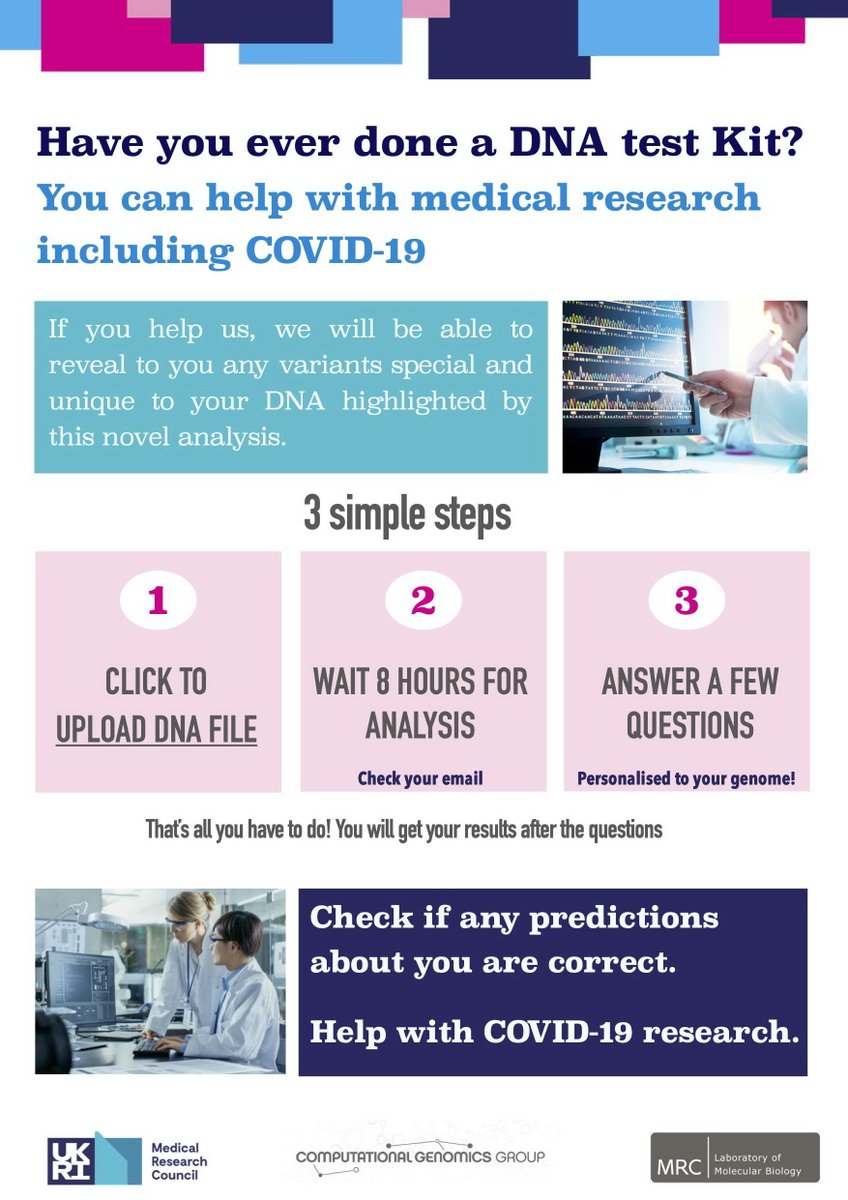 rihabgamphd's tweet photo. Upload your DNA file here: https://t.co/q75sHTmplF
@MRC_LMB @UKRI_News #medicalresearch #Genomics #Prediction #Bioinformatics   #Genomics #sequencing #dna #Health #COVIDー19 https://t.co/PWAMH9deuF