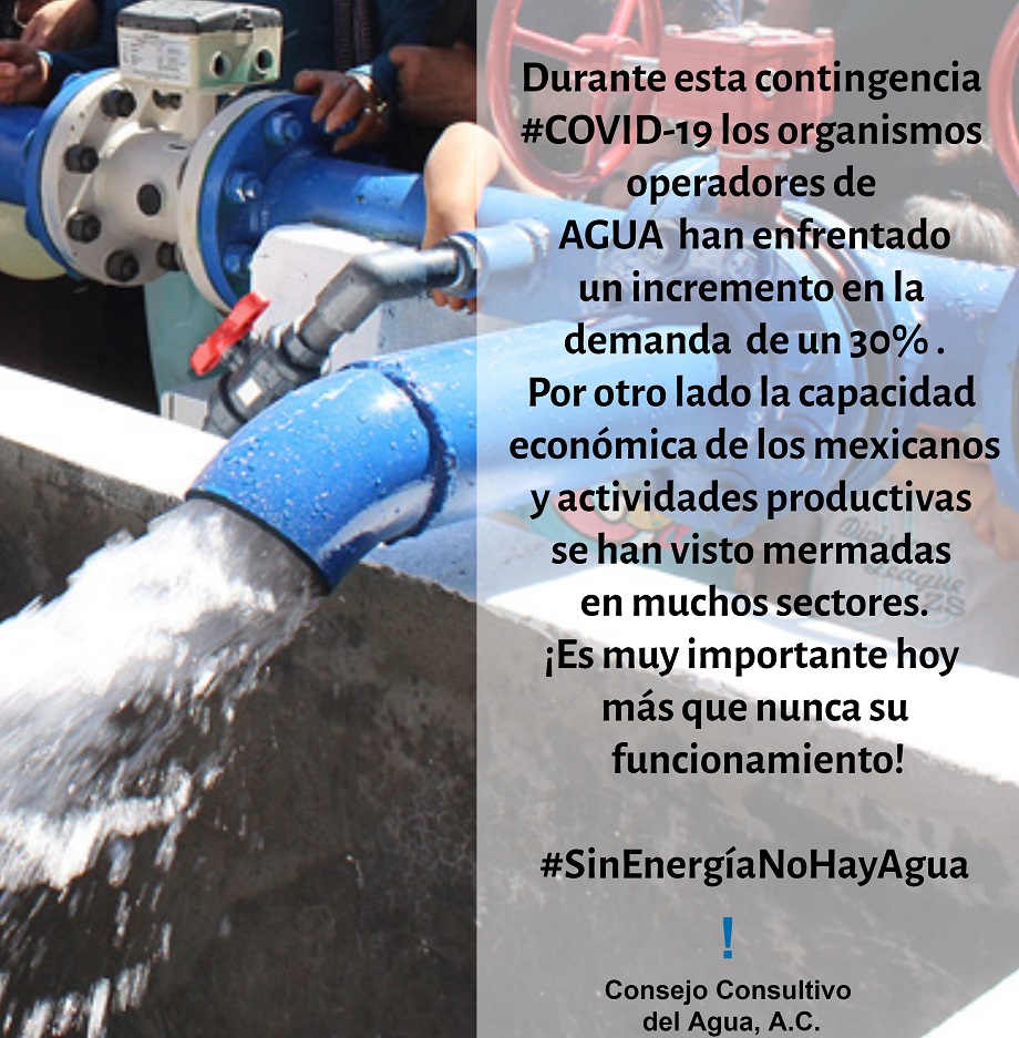 ConsejoAguaMX's tweet photo. El trabajo de los organismos operadores de #Agua es imprescindible en estos momentos de contingencia  #COVIDー19  NO a los cortes del suministro de energía @AguaCapitalOrg @conagua_mx @SacmexCDMX @ANEASdeMexico @CFEmx @viclich1 
Vamos juntos por una #SolidaridadHídrica https://t.co/YCY1DSED8N