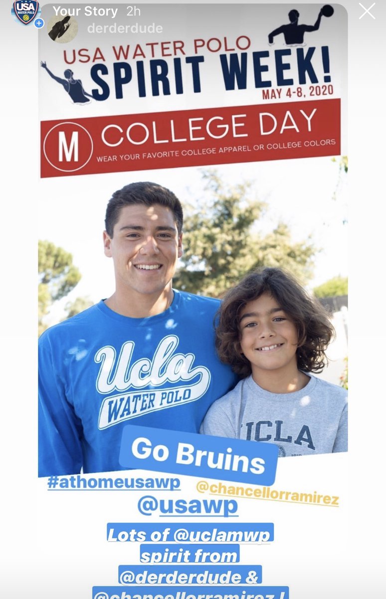 USAWP's tweet photo. Great to see all the school spirit being exhibited to kick off Spirit Week let's keep it going! @CalWaterPolo @USCWaterPolo @StanfordMWP @Amazing_Brick @UCLAWaterPolo @chancellor04 #AtHomeUSAWP #USAWPSpiritWeek https://t.co/RZu09CcGOz