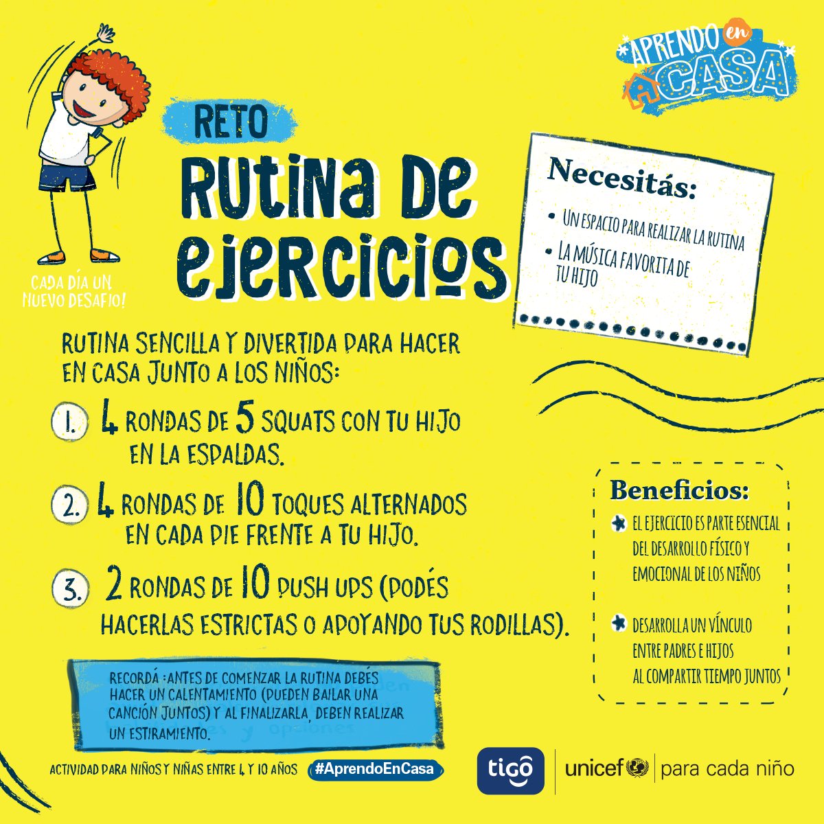 TigoElSalvador's tweet photo. El ejercicio 💪 ayuda a disminuir el estrés ocasionado por la cuarentena del #COVID19. Hacé esta rutina de ejercicio junto con @UnicefSV, realizada por @majo_alger para que la hagás en tu familia 👉 https://t.co/zLdjicg0BO
#YoCompartoAmor #AprendoEnCasa #COVID19SV @UnicefLAC https://t.co/fslG3oab85