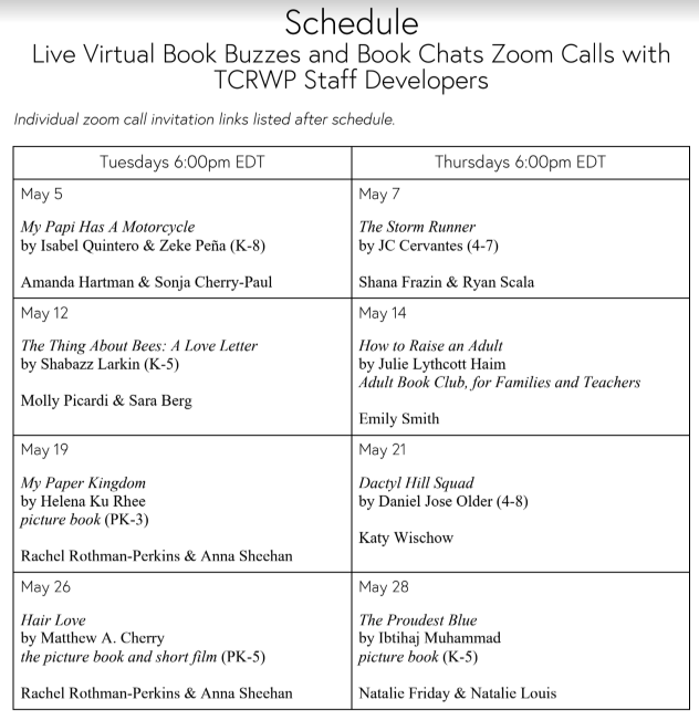 SuzyZerr's tweet photo. Excited to join TC's Virtual Book Buzzes starting tomorrow! 
What a fun way to learn about new books and get to see one of my favorite staff developers (@sfrazintcrwp- that's you)! If you are free, join us! Use the link below to sign up!
#TCRWP #FHSDLearns
https://t.co/Nu7xy15D0n https://t.co/S4MTpwSRbY