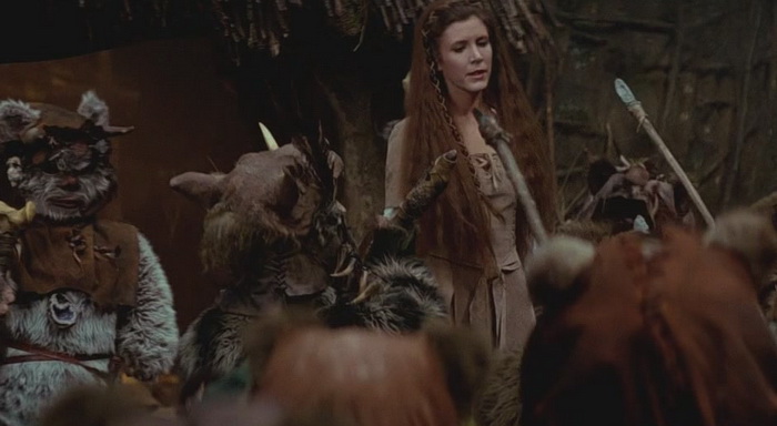 Princess Leia in the Ewok Village with hair down.