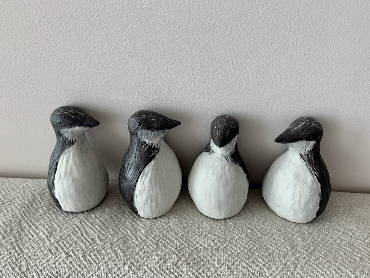 2/4 #WSTC6 #ArtSesh2 But I had the opportunity to study them in #Newfoundland looking at #allopreening I started making #functionalpottery inspired by #murres Then I began making #nonfunctionalpottery #claysculptures. This is when the comment #nicepenguin was often heard…