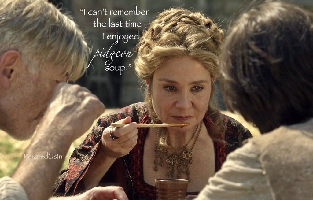 ReignedUsIn's tweet photo. “...pigeon soup.” 🐦😂 I love her face! #classiccatherine #catherinedemedici #meganfollows #Reign Rewatch 4x07 https://t.co/Iw2V0aWUNV
