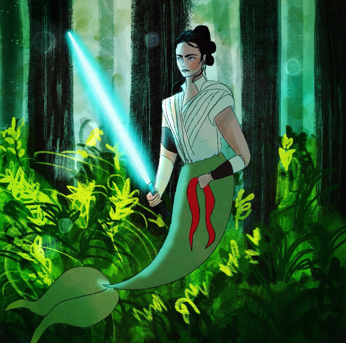 CaseySplinter's tweet photo. When #Mermay meets #MayThe4thBeWithYou ... you get #MerRey. #starwars #fanart https://t.co/hNOTEH1kW9