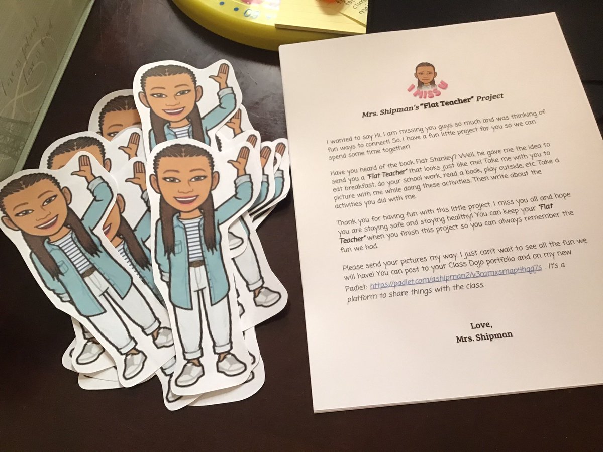 pinkk_pearl's tweet photo. Saw the “flat teacher” posts going around and decided to do my own! Can’t wait to see all the adventures we will have together. 👩🏽‍🏫💓✉️#FlatTeacher #TeachingFirstGrade  #TeachingFromHome https://t.co/PbI6fJyqnP