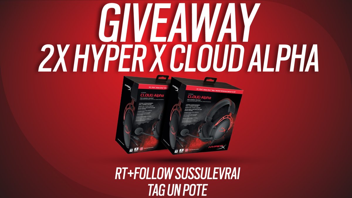 SUSSULEVRAI (@sussulevrai) on Twitter photo 🎁 GIVEAWAY 🎁
Tente de gagner 2x Casques HyperX cloud Alpha !
1 pour toi & 1 pour ton pote !
➡️ Rt + Follow <a href="/SussuLeVrai/">SUSSULEVRAI</a>
➡️ Tag 1 pote a toi
TAS le Dimanche 10 mai 🎁 GIVEAWAY 🎁
Tente de gagner 2x Casques HyperX cloud Alpha !
1 pour toi & 1 pour ton pote !
➡️ Rt + Follow <a href="/SussuLeVrai/">SUSSULEVRAI</a>
➡️ Tag 1 pote a toi
TAS le Dimanche 10 mai