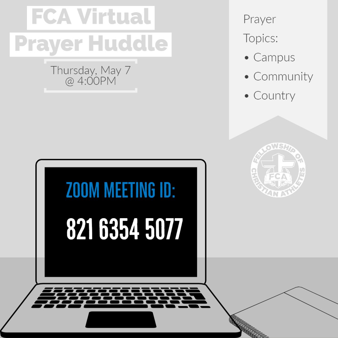 Hey <a href="/RVKPanthers/">Russellville</a> FCA Fam! This is FCA Prayer Week! Even though we’re far apart, we can still unite in prayer! Here are some prompts for how to pray each day, and a Zoom on Thursday at 4! As always, you are loved and your leadership team is praying for you in this crazy season!
