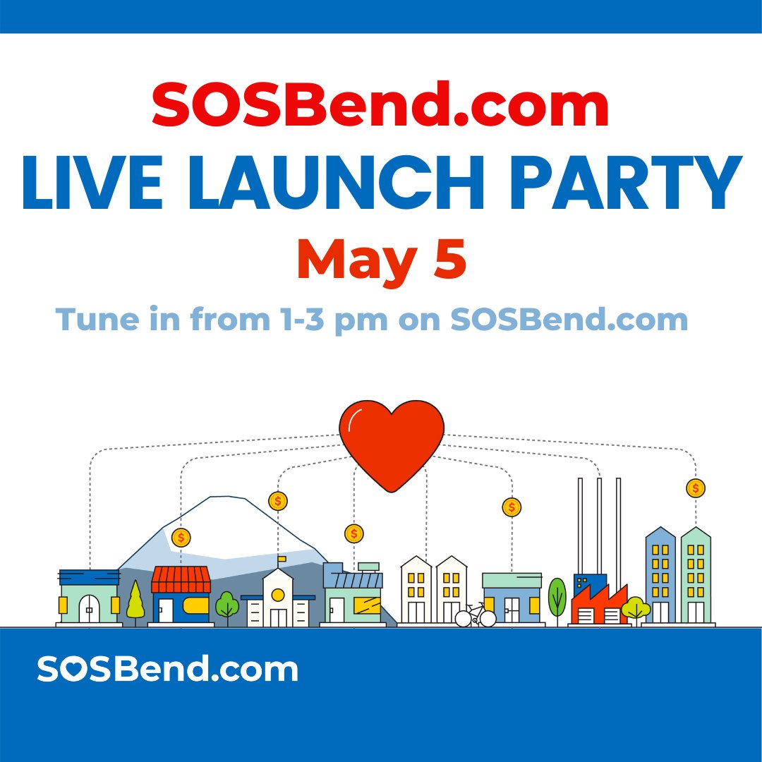 TUNE IN tomorrow, 5.5.2020, 1 -3 pm at SOSBend.com for the LIVE LAUNCH PARTY! 
SOSBend.com connects you directly with local businesses so you can buy store credit from them now when they need it most. Let’s support our businesses.