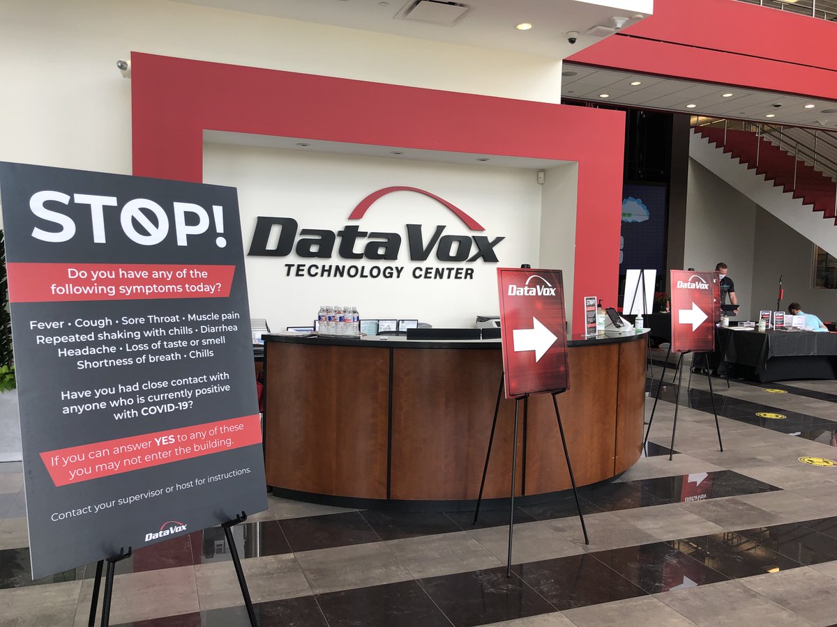 DataVox's tweet photo. DataVox is back in the office! Thanks to @densityio’s people counter & @ShooterDetect FEEVR (heat sensing) technology, our COVID-19 Task force and our amazing HR team, we welcomed our employees back to a safe and healthy work environment #DataVox #ReturnToWork #FEEVR https://t.co/lISOGJ2KTp