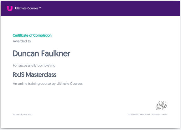 duncanfaulkner's tweet photo. Just completed the Masterclass RXJS course on ultimate Courses.
Never really understood marble diagrams or marble testing before, but Brian Troncone at Ultimate Courses explains it brilliantly.
https://t.co/sog0Onjsi5
#rxjs #angular #ultimatecourses #typescript Todd Motto https://t.co/LQ19JbVq5e