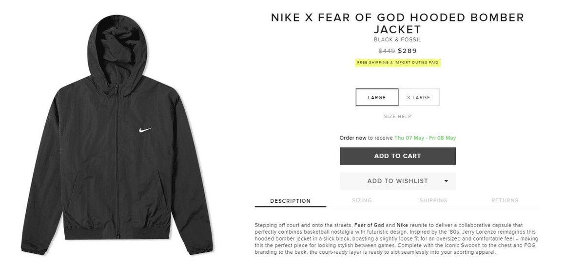 nike fear of god hooded bomber