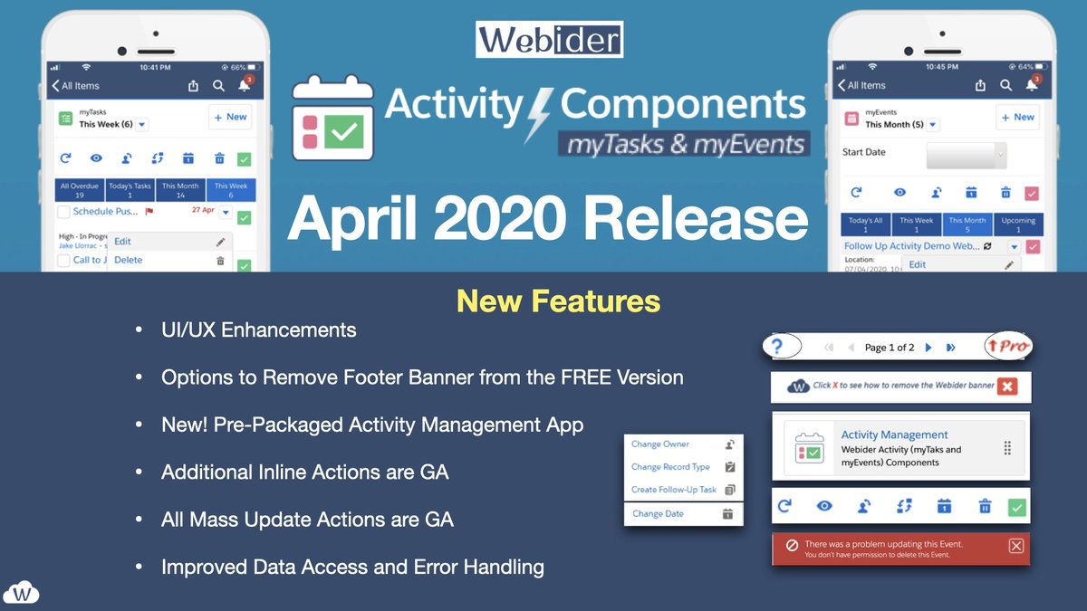 webider's tweet image. April 2020 Release for #Webider’s Activity (myTasks &amp;amp; myEvents) Components for #Salesforce is LIVE. New Features include: new Activity Management App &amp;amp; many Pro features. Check out the April 2020 Release Notes for details:  webider.com/actpackapril20… #ActivityComponents #Task $Event