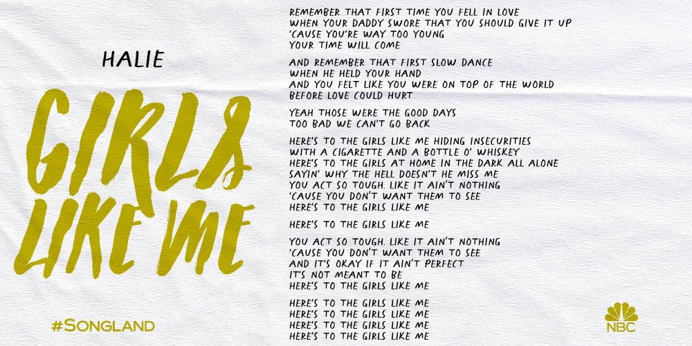 NBCSongland's tweet photo. .@haIieofficial’s lyrics will pull on your heartstrings. ❤️ https://t.co/GnNyDj75TP