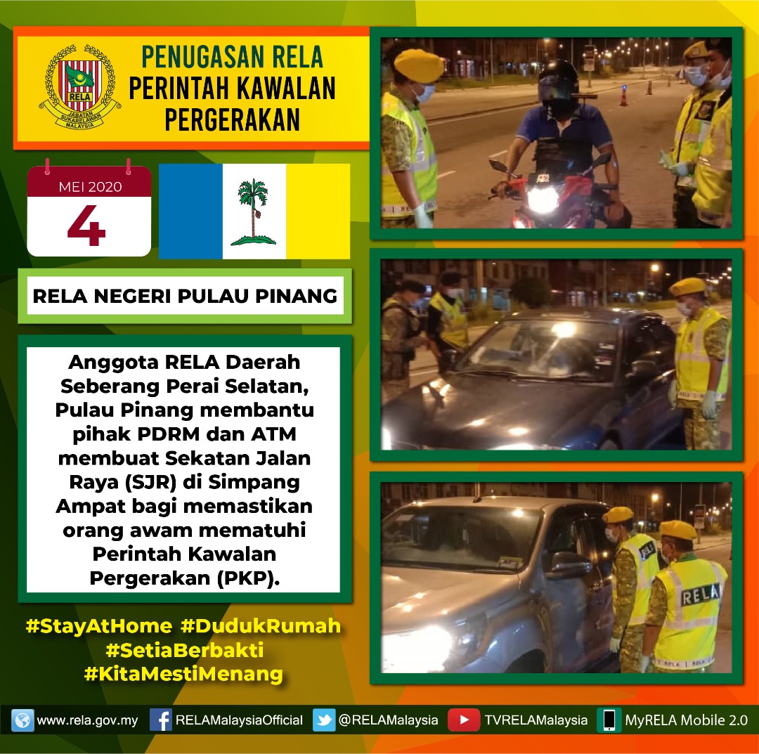 #COVID19
Antara penugasan pegawai dan anggota RELA di seluruh negara | 4 Mei 2020 
#SetiaBerbakti
#StrongerTogether
#StayAtHome  
#KitaMestiMenang
<a href="/JamilRakon/">Jamil Rakon</a>
<a href="/KDNPUTRAJAYA/">KDN🇲🇾</a> 
<a href="/kamarudin_rapig/">Kamarudin Mohd Rapig</a>