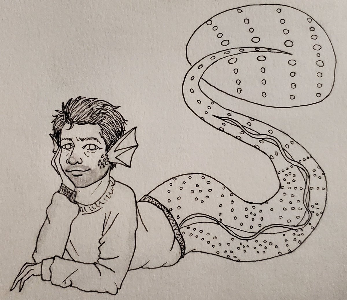 KayRoseBee's tweet photo. 125/366
Outline done of Fin-kin Cas in Dean's sweater from Out of the Deep 🧜🏻‍♂️💙 #Project366 #art #sketchbook #illustration #cas #castiel #mermay #mermay2020 #mermaid #merman #finkin #finkincas #angel #outofthedeep #ootd #SPNFamily #spnfanart #fanart #supernatural https://t.co/PJ7rK9Ogdq