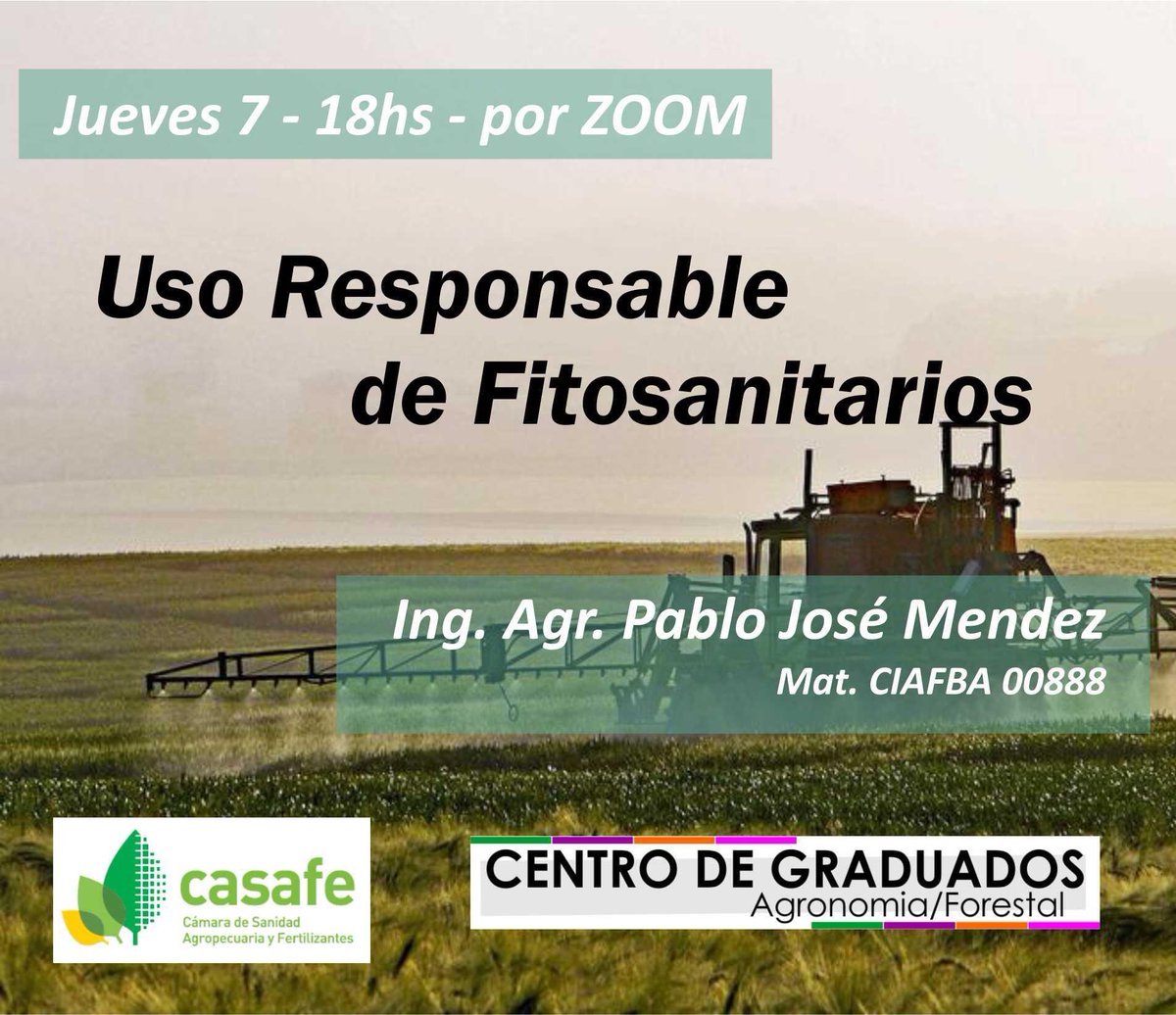 GraduadosFCAyF's tweet photo. Seguimos #Conectados! Este jueves con el Ing. Agr. Pablo Mendez, graduado de la facu y técnico de CASAFE, conversamos acerca del Uso Responsable de Fitosanitarios. 
Escribinos para participar! 
Nos actualizamos desde #Casa! 🏠 https://t.co/GuRAEvDQtv