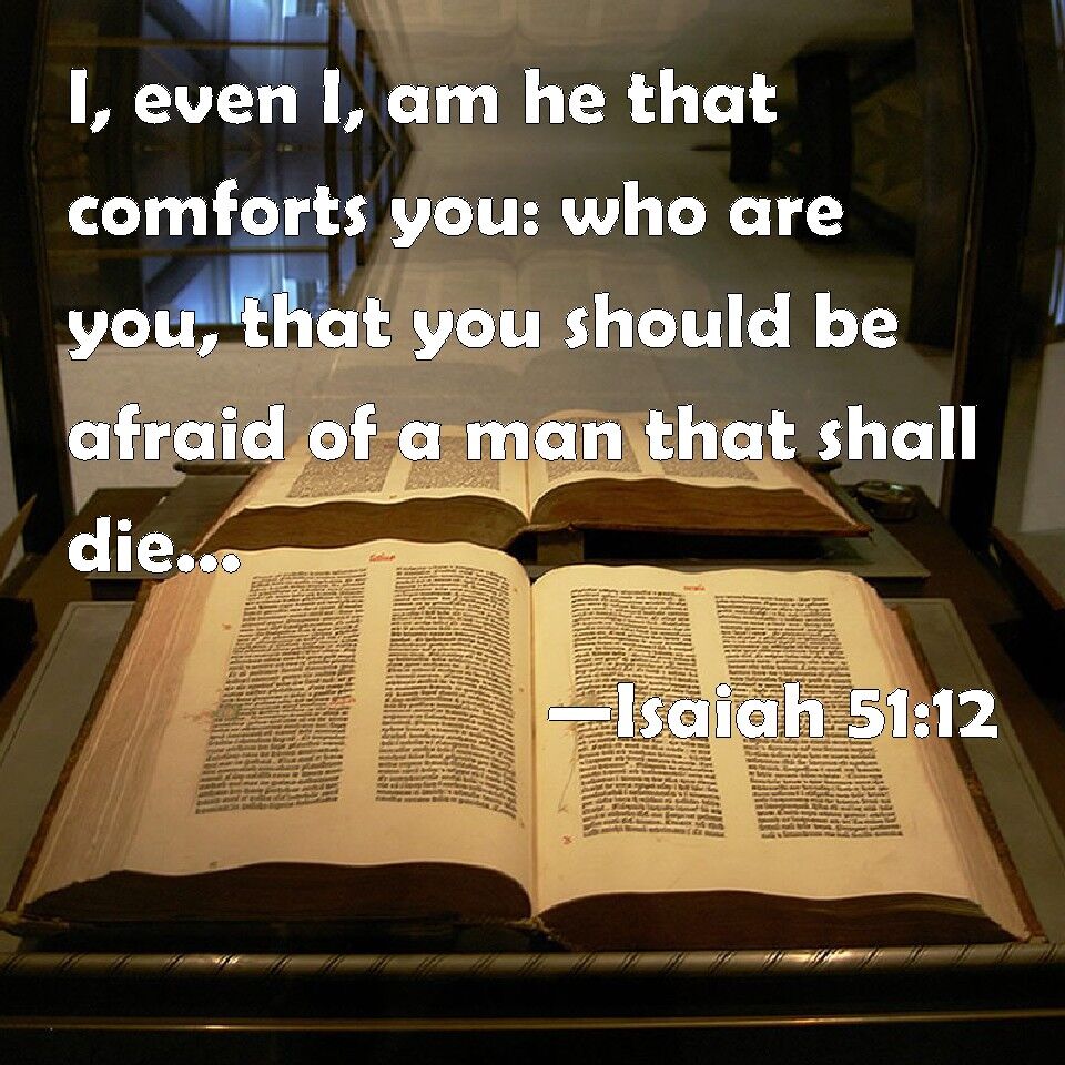 ScripturaSpace's tweet image. I, even I, am he that comforts you: who are you, that you should be afraid of a man that shall die, and of the son of man which shall be made as grass;

bit.ly/2YyEXus