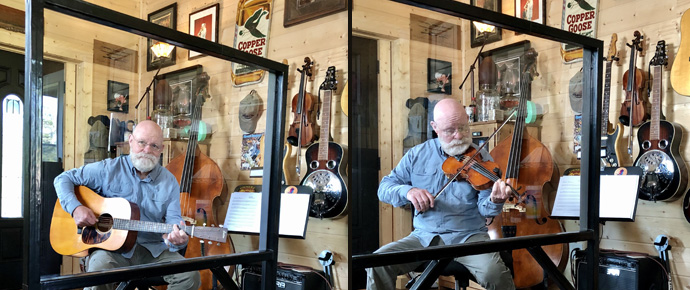 BluegrassToday's tweet photo. Dave Yates designs isolation shield for face-to-face lessons
https://t.co/3iX3zaj56x
#bluegrass  #fiddle  #guitar  #banjo  #daveyates  #lessons https://t.co/MB6sWAR3C1