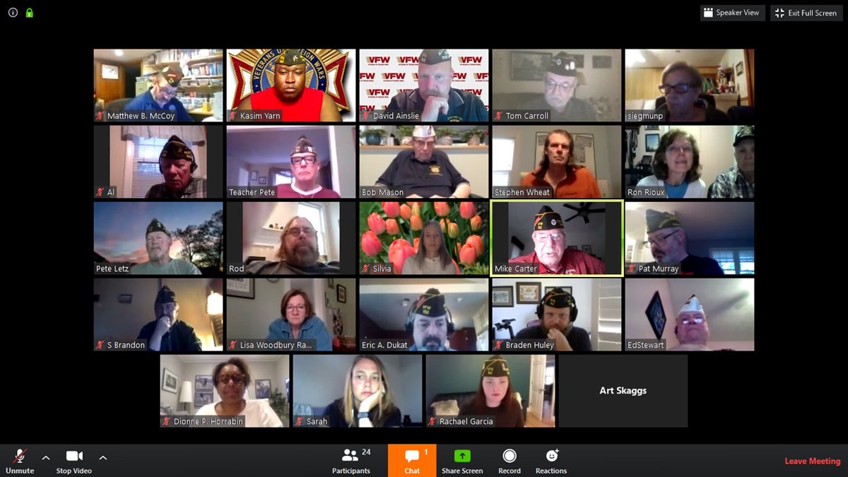 RIVetsDirector's tweet photo. The Mission Continues! @vfwpost152 @NorthKingstown
monthly meeting via #Zoom illustrates our unwavering
support to @RINationalGuard @NAVSTANEWPORTRI Veterans & Military Families during COVID-19 response efforts #VFWPostPride because #WeContinueToStandTogether https://t.co/m7uxnrajFn
