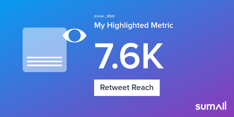 My week on Twitter 🎉: 7 Mentions, 101 Likes, 7 Retweets, 7.6K Retweet Reach, 4 New Followers. See yours with sumall.com/performancetwe…