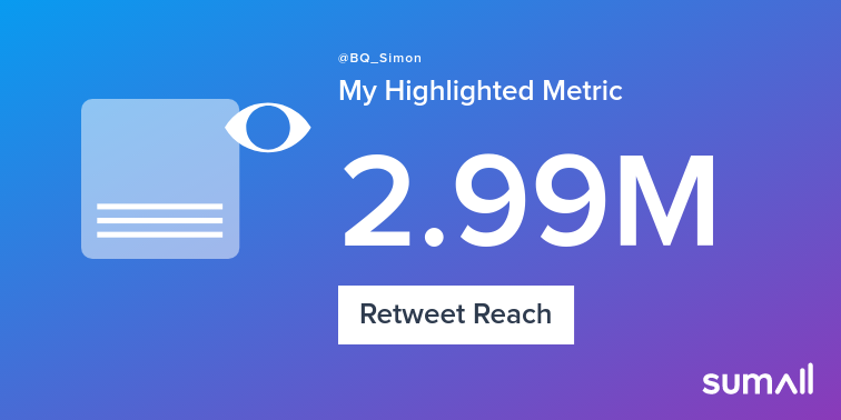 My week on Twitter 🎉: 41 Mentions, 639 Likes, 173 Retweets, 2.99M Retweet Reach, 51 New Followers. See yours with sumall.com/performancetwe…