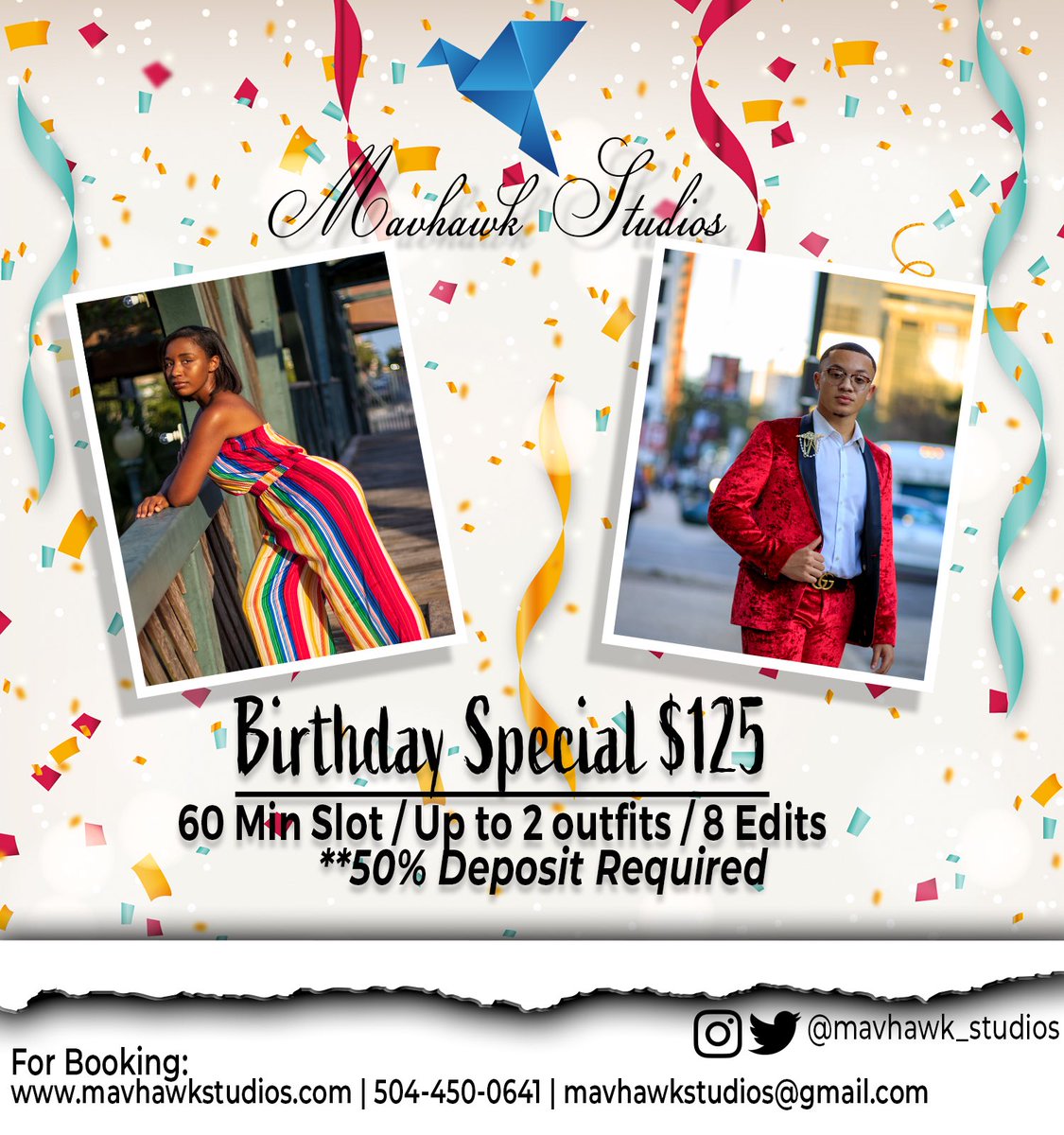mavhawk_studios's tweet photo. SeniorsβΌοΈ we can still get your grad photos in! Book on my website to and use the code βGRAD2020β to receive 20% off βΌοΈ #XULA20 #DU20 #TU20 #LOYNO20
Also, if you got a birthday coming up, I have a special for that too π₯ https://t.co/NUk8ij03VG